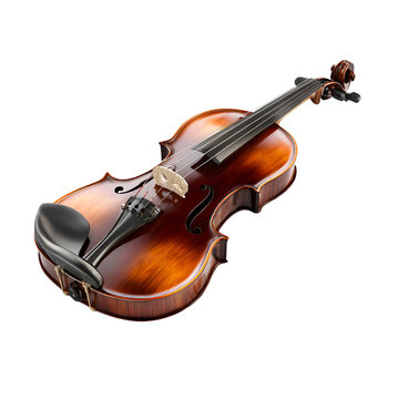 Antique wooden violin with rich brown varnish and intricate details isolated on transparent background