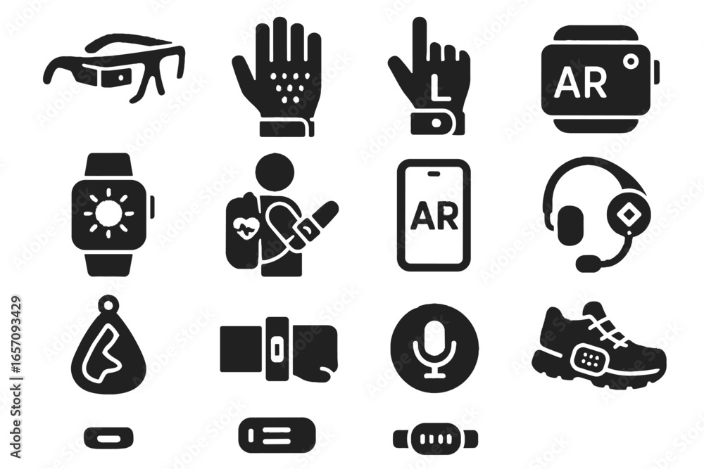 Poster hiking tracker unit gesture chip ar headset icon vector tech module