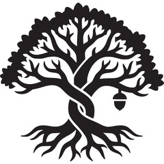 Illustration of an oak tree with an acorn isolated on white background © SurrealSee