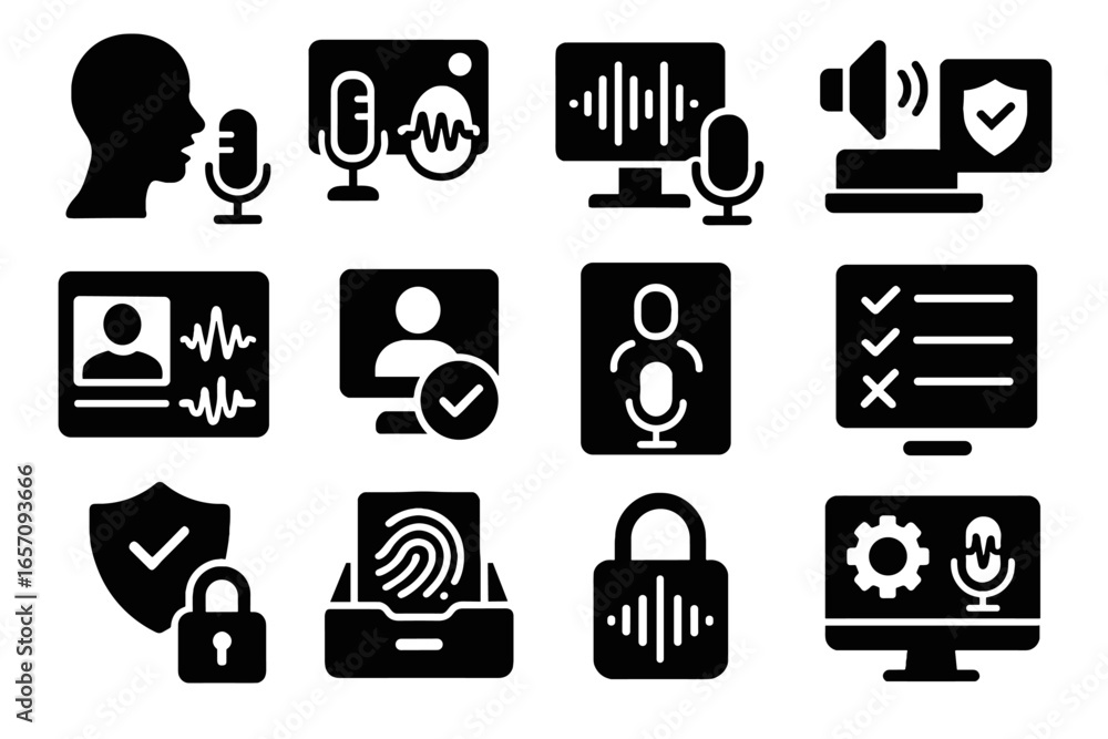 Aufkleber sample lock access authentication biometric icon vector voice voiceprint signal icons granted