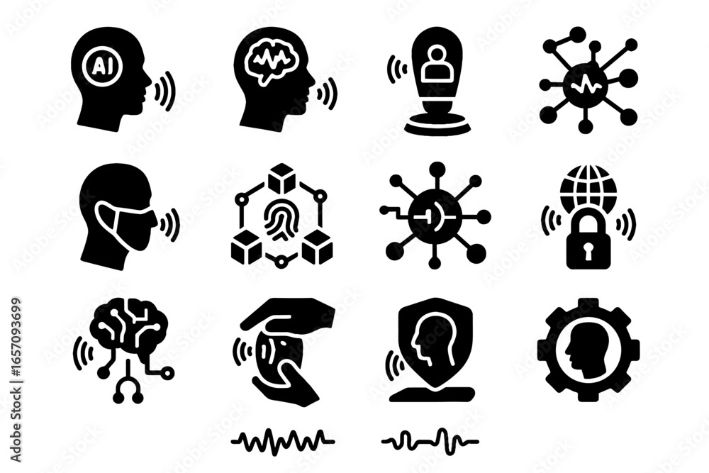 Poster authentication technology biometric icon augmented futuristic neural voice unlock synthetic voicepri