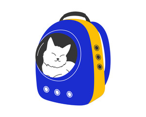 Pet carrier backpack with bubble window for cats. Vector illustration for pet travel, gifts, advertising