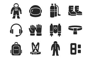 Icons icon safety vector gear space gloves oxygen harness suit jetpack reflective