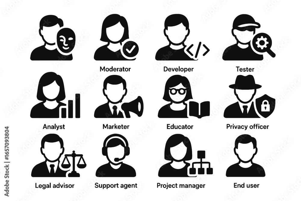 Poster legal privacy content developer end project vector icon tool deepfake agent user