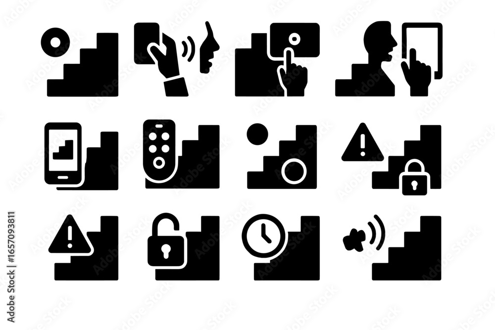 Poster reader voice stairs status smartphone vector button card timer help icon smart