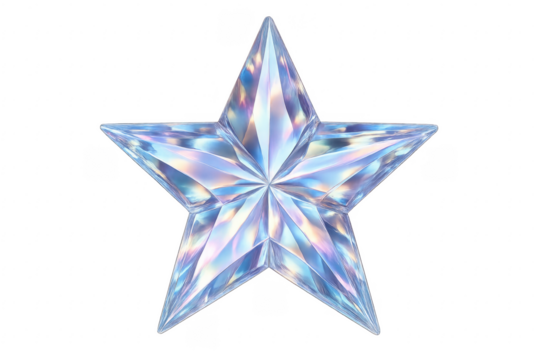 Iridescent crystal star shining with transparent background