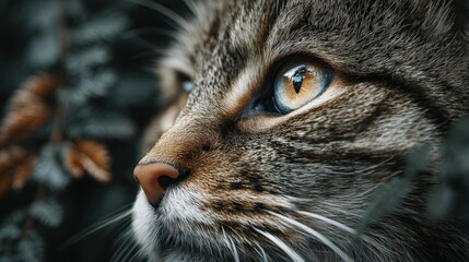 Intriguing Close-Up of a Tabby Cat's Face and Eye, Wild Beauty in Nature