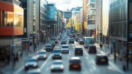 Blurry image busy city street. Realistic video traffic on the streets of oslo in norway. Architecture of a barcode field with a depth of 16:9. A hazy picture of a bustling lifestyle city road.