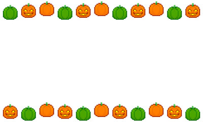Halloween Frame, Pixel Art Pumpkin Orange and Green Halloween Border, Digital Frame for Party Invitation, Poster Design, Greeting Card and Print