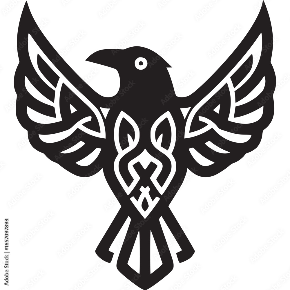 Poster raven vector illustration isolated on white background, a simple and minimal design of a bird with c