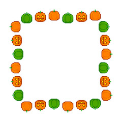 Halloween Square Frame, Pixel Art Pumpkin Orange and Green Halloween Border, Digital Frame for Party Invitation, Poster Design, Greeting Card and Print