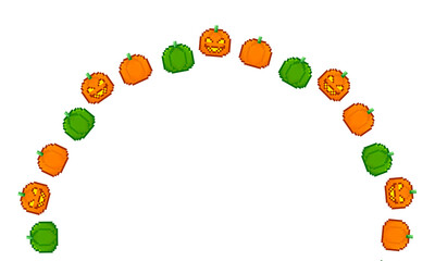 Halloween Arch Frame, Pixel Art Pumpkin Orange and Green Halloween Border, Digital Frame for Party Invitation, Poster Design, Greeting Card and Print