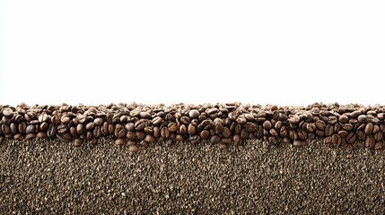 Obraz premium Coffee Beans and Ground Coffee Texture Close Up in Natural Light
