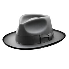Gray fedora hat with black band on black headwear fashion