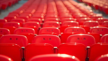 Naklejka premium Rote Stadion Sitze in sonnigem Licht - Magisches Wallpaper - Fantastisches Hintergrundbild