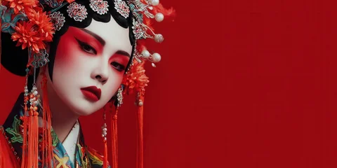 Crédence de cuisine Pékin Captivating Beauty of Peking Opera Makeup and Costume, Red backdrop  © Eduards V.
