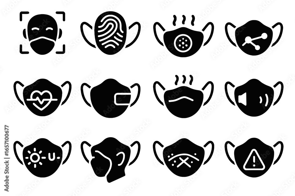 Poster monitoring icon sterilizing adaptive smart mask innovative filter thermal icons vector connected