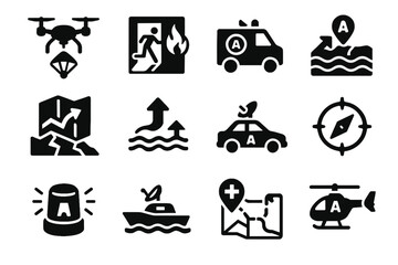Helicopter disaster vector icon ai emer route drone boat emergency ambulance