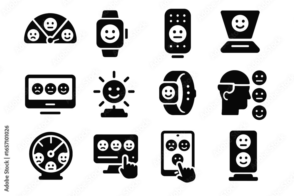 Aufkleber futuristic reality icon display vector mood expression icons indicator facial interactive led