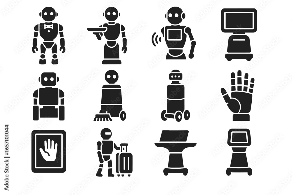 Aufkleber display hand panel robot vector icon robotic icons humanoid interface assistant concierge