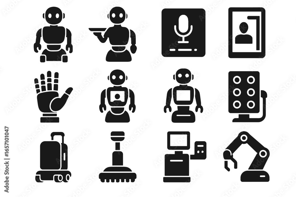 Poster vector icon concierge digital transporter robotic robot arm grip interactive system