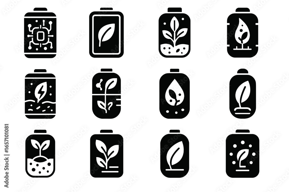 Poster algae energy futuristic core bio module vector battery icon unit