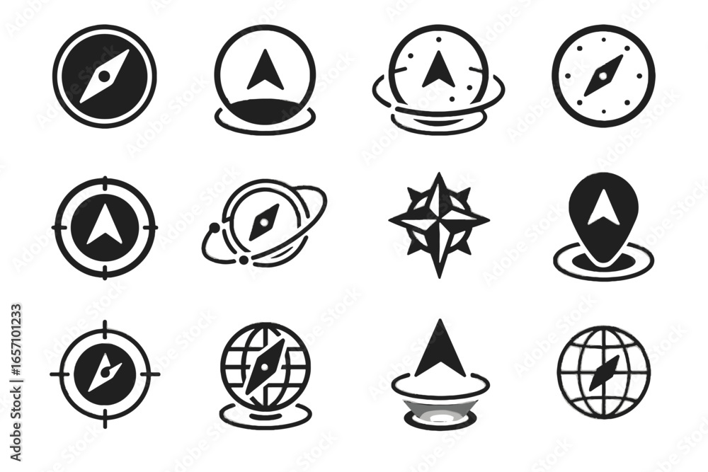 Poster navigation compass futuristic icon layered bearing ring pointer vector icons holographic direction