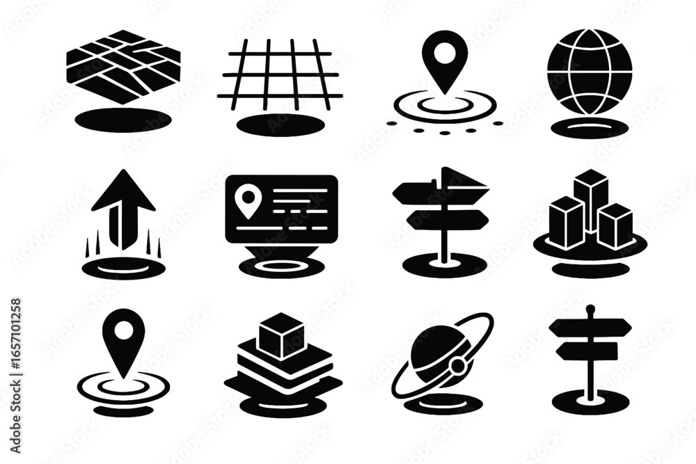 Aufkleber vector navigation icon arrow layered futuristic rotating grid city holographic path icons