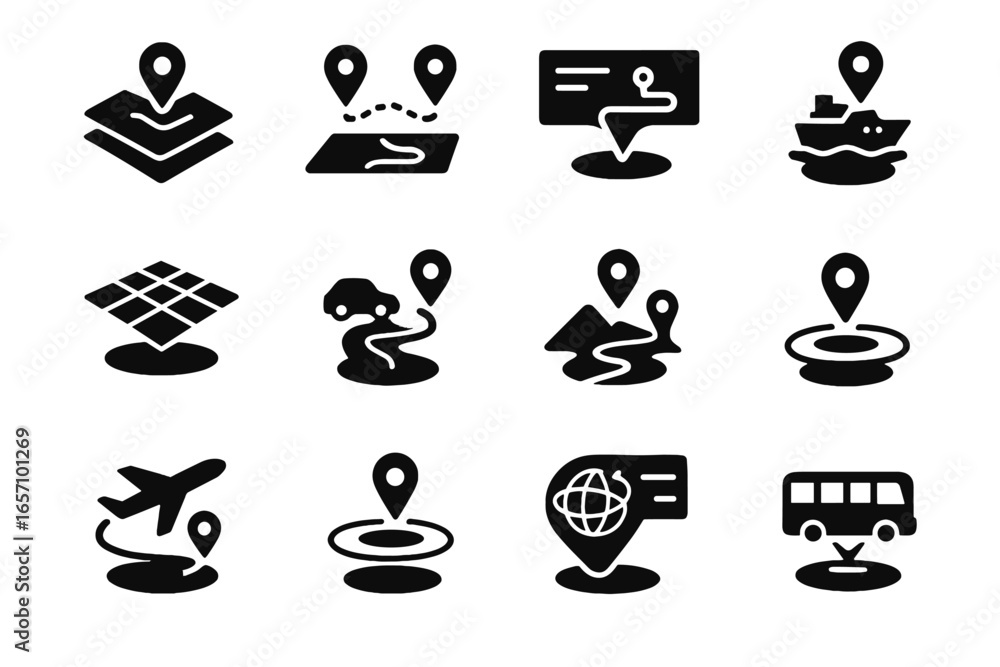 Poster icon icons augmented vector marker hologram navigation map orbit teleportation futuristic bus