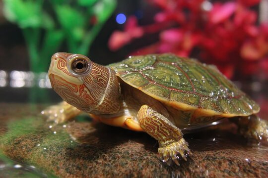 A captivating close-up of a beautiful turtle with intricate skin patterns.