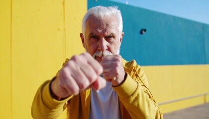 Senior man boxing pose