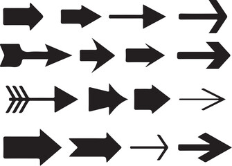 Collection of diverse arrow shapes and styles silhouette isolated on white background