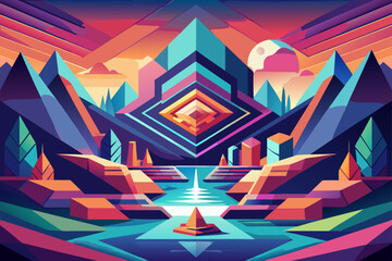 Geometric Landscape Vibrant Colors and Abstract Shapes