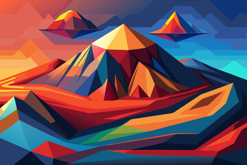 Vibrant Geometric Mountain Landscape Low Poly Art