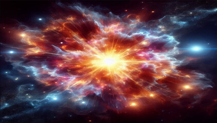 An illustration of a powerful bright supernova explosion in outer space. Vector graphics. EPS.