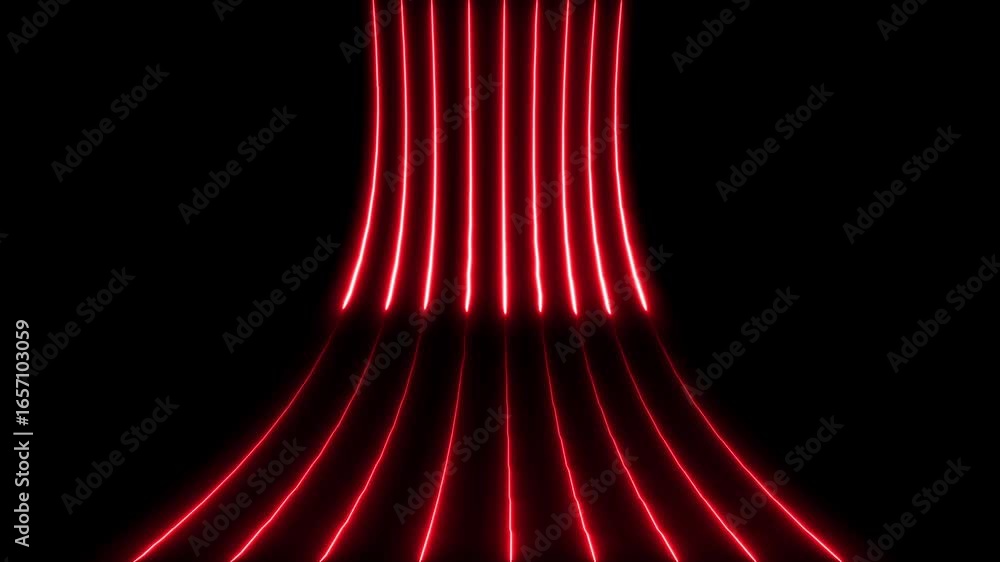 Poster bright neon blue curve lines moving on black background. seamless looping animation, 3d animation, a
