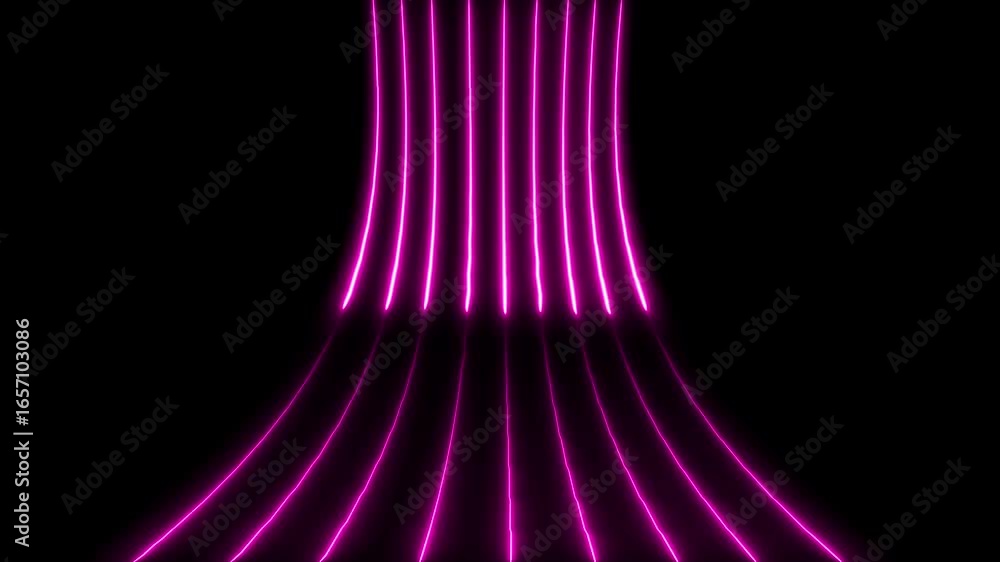 Poster bright neon blue curve lines moving on black background. seamless looping animation, 3d animation, a