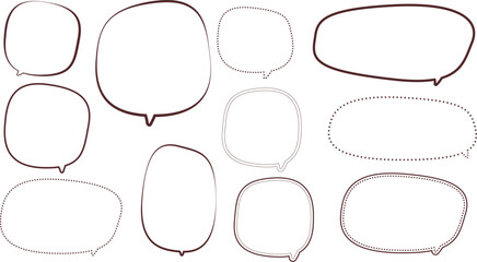 茶色いフリーハンドで描かれたふきだしセット。手描き風で、線に濃淡、線幅に変化がある。