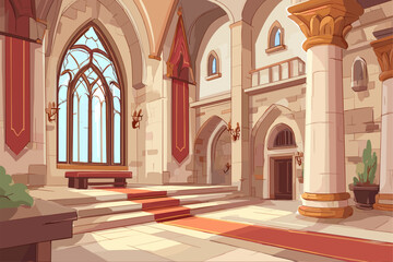 Obraz premium Elegant Interior of a Gothic Style Castle with Grand Architecture