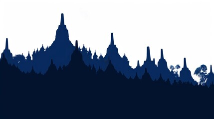  Borobudur silhouette in navy blue captures iconic Indonesian skyline, perfect for travel and cultural themes