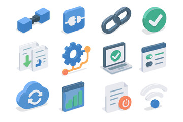 Service isometric icon integration vector api set automation connection compatibility cloud data