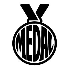 Medal with 'MEDAL' inscription displayed prominently against a transparent background, representing achievement and success, concept of awards or sports events.