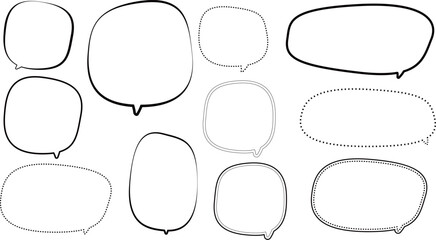 黒い線の吹き出しセット。手描き風でゆるい感じ。たくさんあって選びやすい。