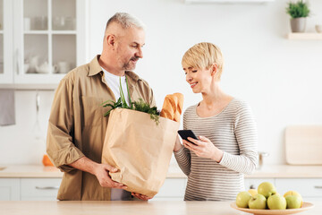 Products for making homemade dinner for family, shopping and order delivery during COVID-19...