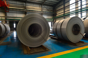 Hot rolled strip steel in the warehouse