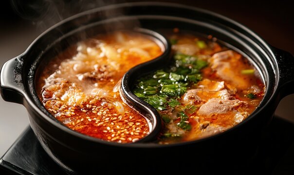 Hot Pot Harmony Yin Yang Brimming Savory and Spice, Steaming Delight in the Evening
