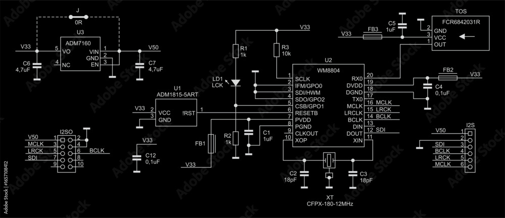 Poster schematic diagram of electronic device on paper sheet. vector drawing electrical circuit with resist