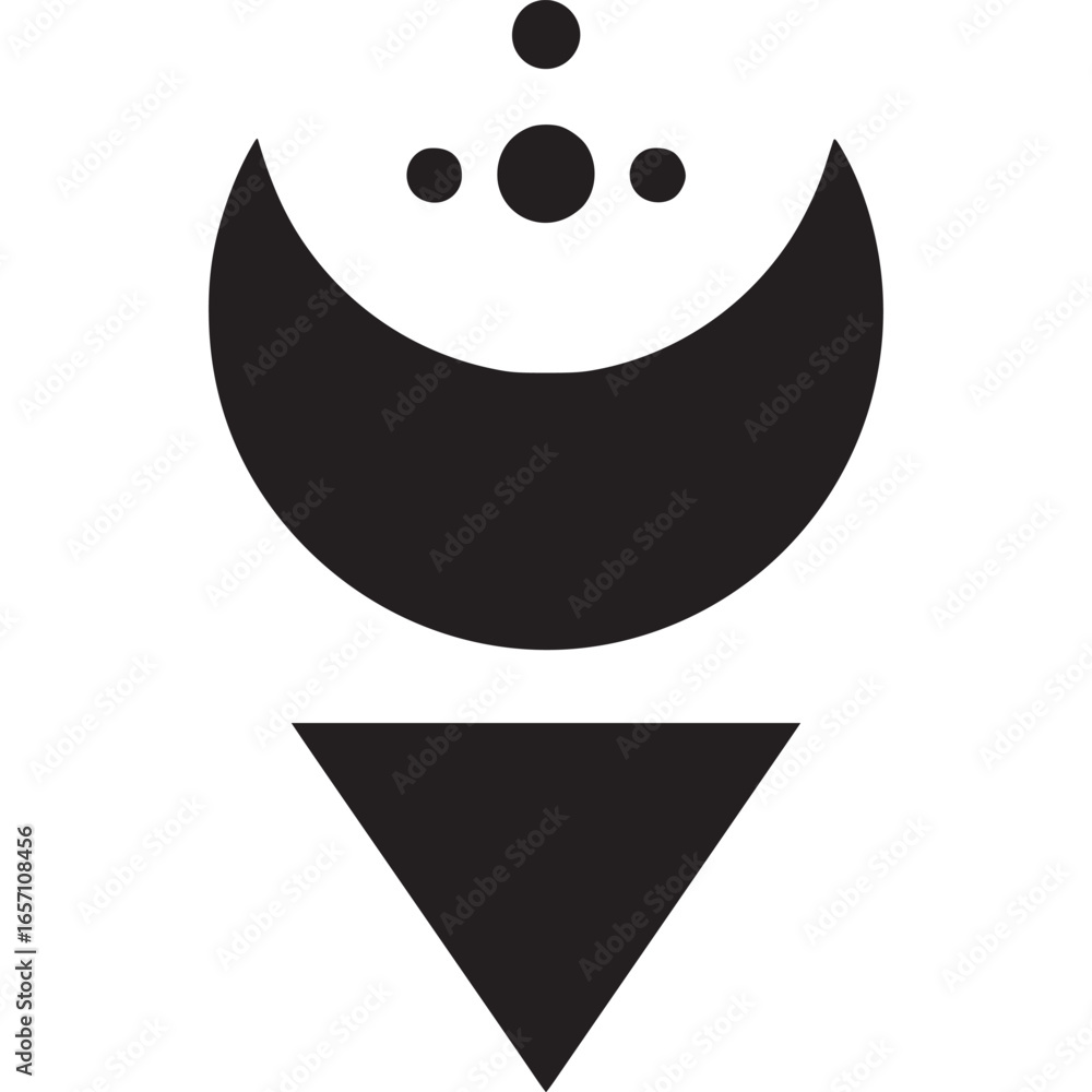 Poster crescent moon with triangle and dots illustration isolated on white background representing sacred g