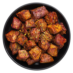 top view of cubes of roasted Turkish meat pieces
