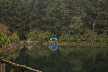 camping outdoors by the lagoon